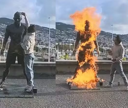 Estátua de Cristiano Ronaldo é vandalizada