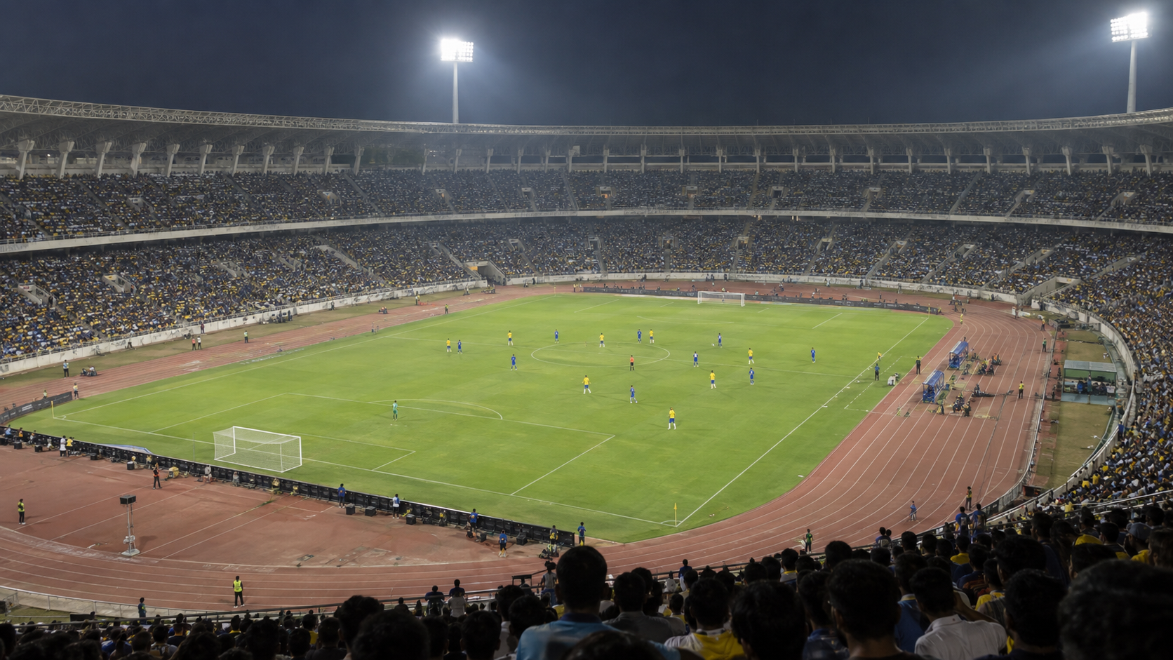 Vista panorâmica do Estádio Salt Lake, em Calcutá, durante Brasil x Índia
